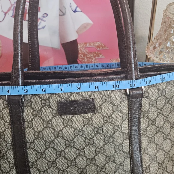 Gucci Beige/Brown Canvas Tote 15x9in - Picture 2 of 16